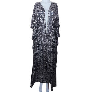Swimsuits For All Black Silver Speckles V Neck Cover Up Maxi Dress 3X/4X NWT